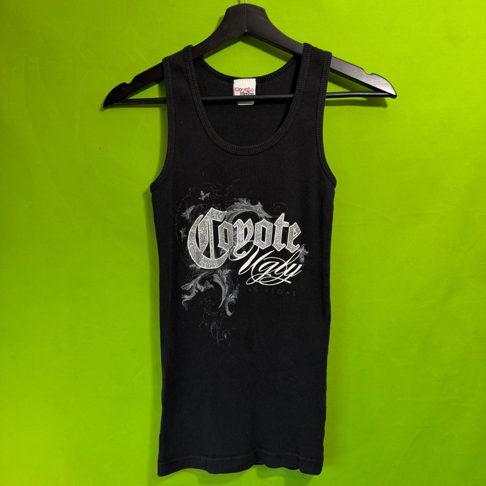 Coyote Ugly Las Vegas Ribbed Tank Top Black Silver Glitter Graphic Size L
